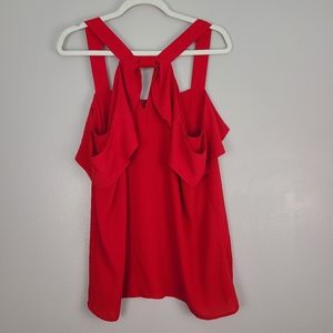 ⚠️DONATING SOON‼️Red Hot Pink Ruffle Cut Out Off the Shoulder Tank Blouse